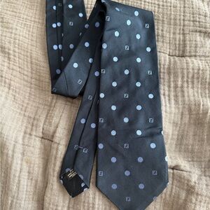 Fendi Blue and Black Silk Tie with Polka Dots